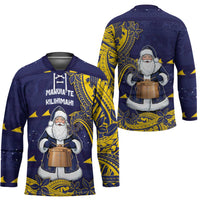 Tokelau Christmas Hockey Jersey Santa With Tuluma Xmas Tribal Waves - Polynesian Pride