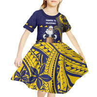 Tokelau Christmas Kid Short Sleeve Dress Santa With Tuluma Xmas Tribal Waves - Polynesian Pride