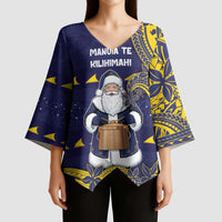 Tokelau Christmas Kimono Sleeve Blouse Santa With Tuluma Xmas Tribal Waves - Polynesian Pride