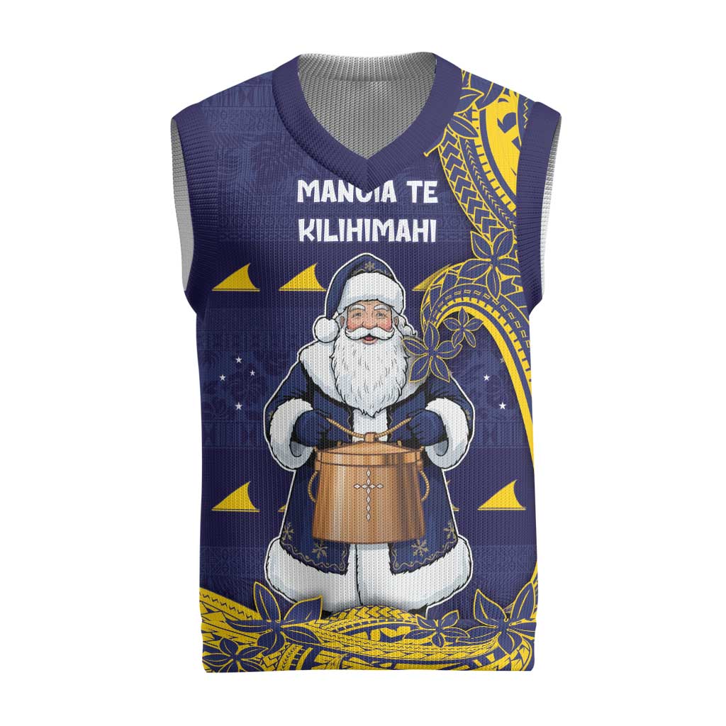 Tokelau Christmas Knitted V-Neck Vest Santa With Tuluma Xmas Tribal Waves - Polynesian Pride