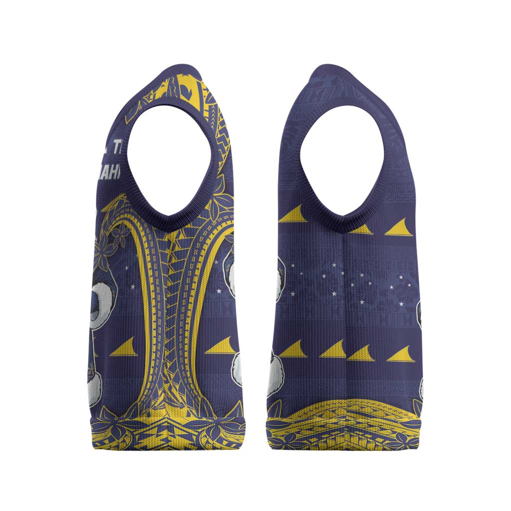 Tokelau Christmas Knitted V-Neck Vest Santa With Tuluma Xmas Tribal Waves - Polynesian Pride