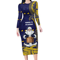 Tokelau Christmas Long Sleeve Bodycon Dress Santa With Tuluma Xmas Tribal Waves - Polynesian Pride