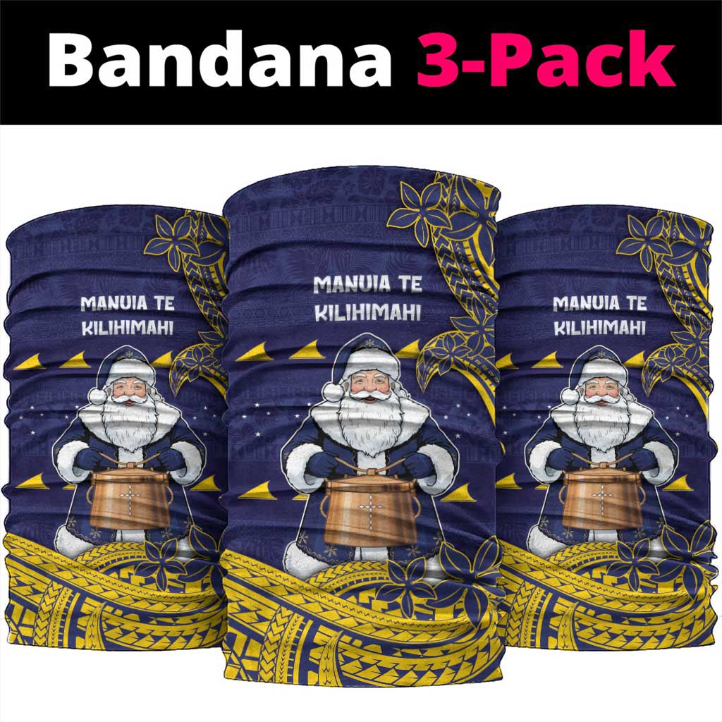 Tokelau Christmas Neck Gaiter Santa With Tuluma Xmas Tribal Waves - Polynesian Pride