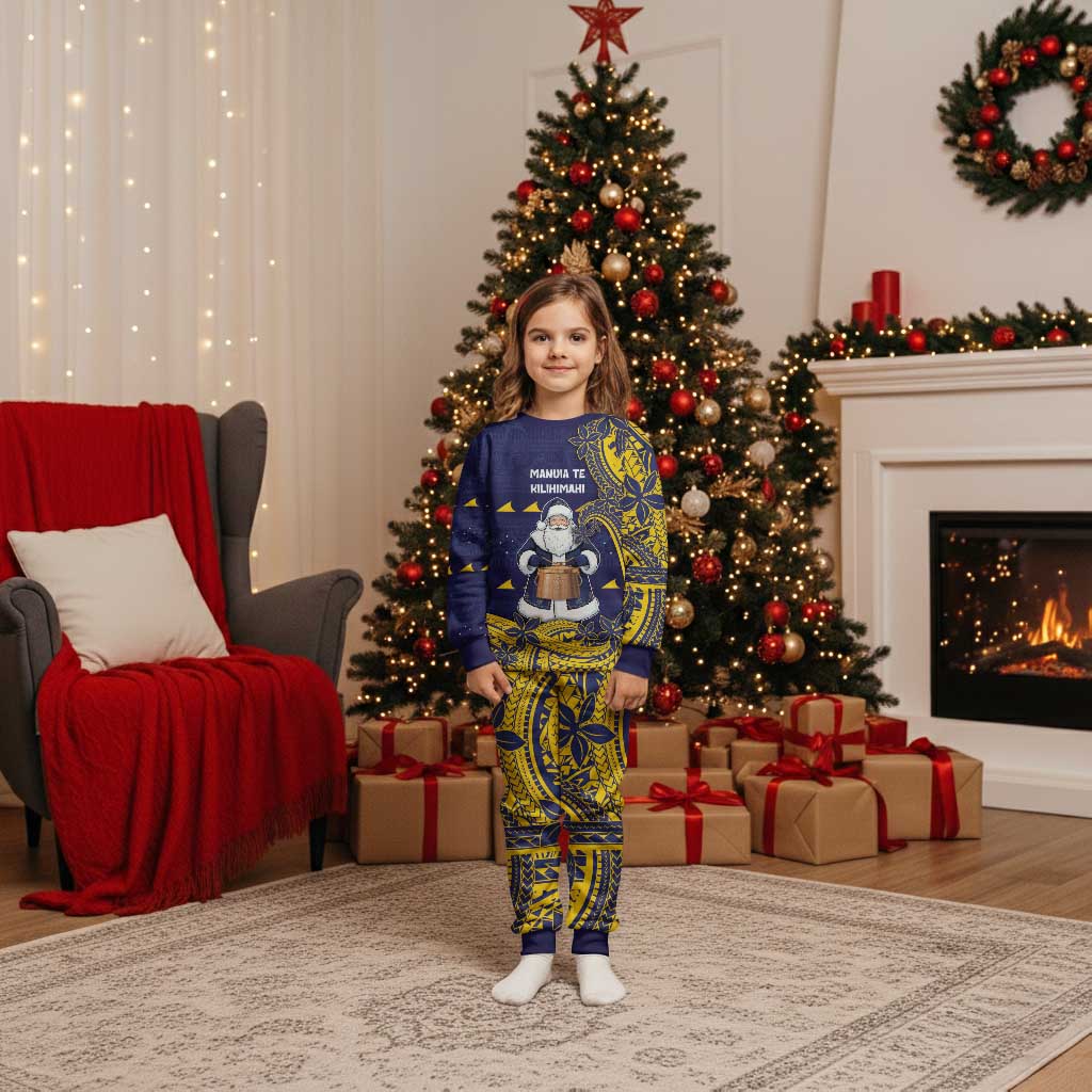 Tokelau Christmas Pajama Set Santa With Tuluma Xmas Tribal Waves - Polynesian Pride