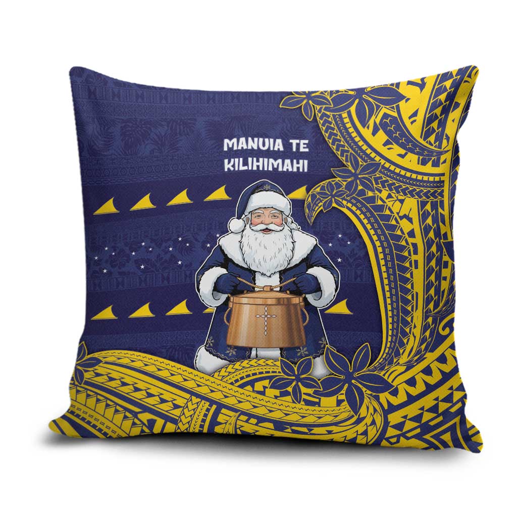 Tokelau Christmas Pillow Cover Santa With Tuluma Xmas Tribal Waves - Polynesian Pride