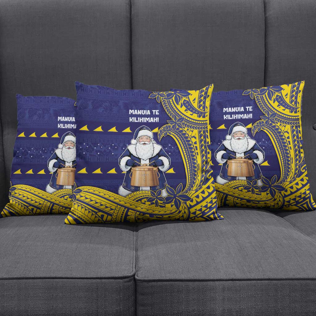 Tokelau Christmas Pillow Cover Santa With Tuluma Xmas Tribal Waves - Polynesian Pride
