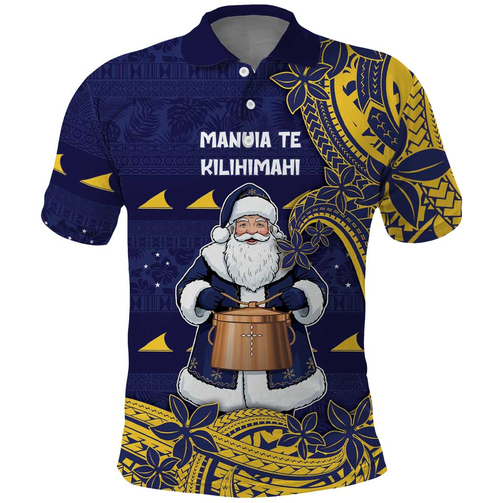 Tokelau Christmas Polo Shirt Santa With Tuluma Xmas Tribal Waves - Polynesian Pride