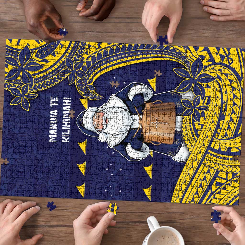 Tokelau Christmas Puzzle Santa With Tuluma Xmas Tribal Waves - Polynesian Pride