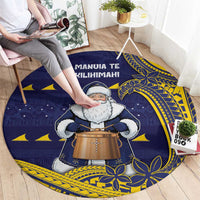 Tokelau Christmas Round Carpet Santa With Tuluma Xmas Tribal Waves - Polynesian Pride