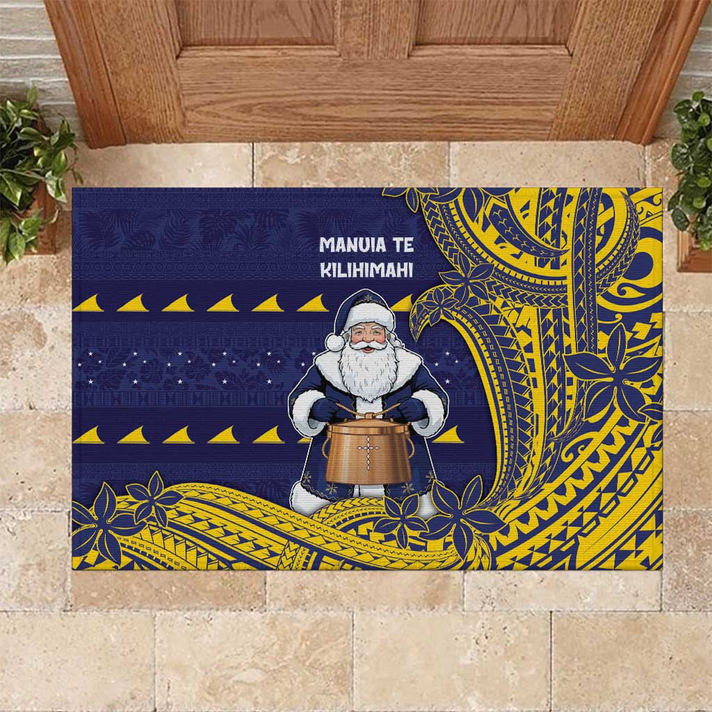 Tokelau Christmas Rubber Doormat Santa With Tuluma Xmas Tribal Waves - Polynesian Pride
