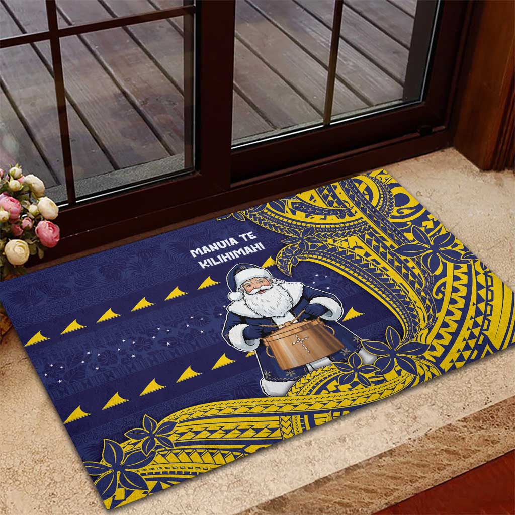 Tokelau Christmas Rubber Doormat Santa With Tuluma Xmas Tribal Waves - Polynesian Pride