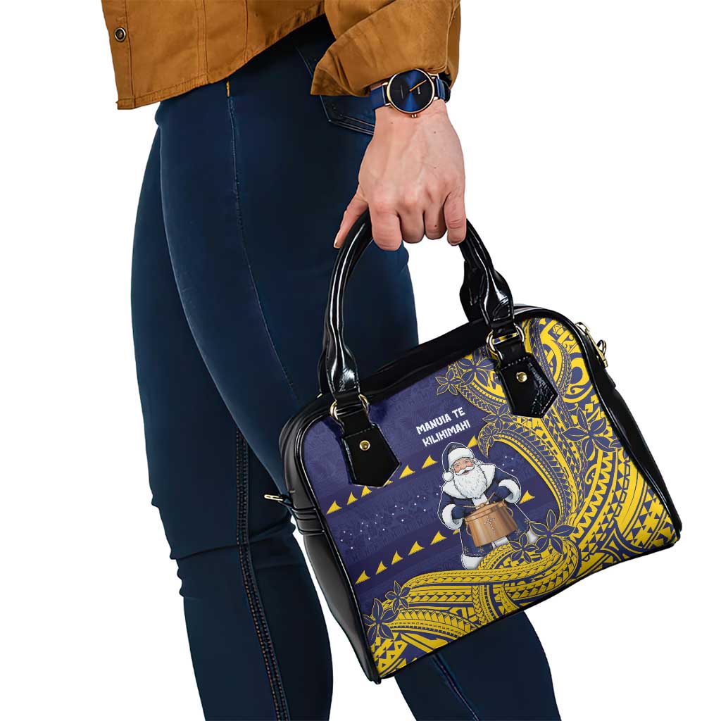Tokelau Christmas Shoulder Handbag Santa With Tuluma Xmas Tribal Waves - Polynesian Pride