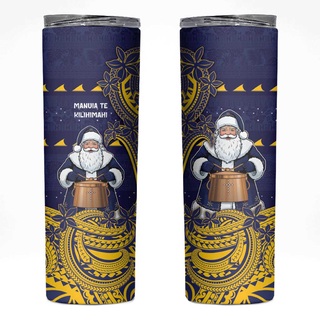 Tokelau Christmas Skinny Tumbler Santa With Tuluma Xmas Tribal Waves - Polynesian Pride