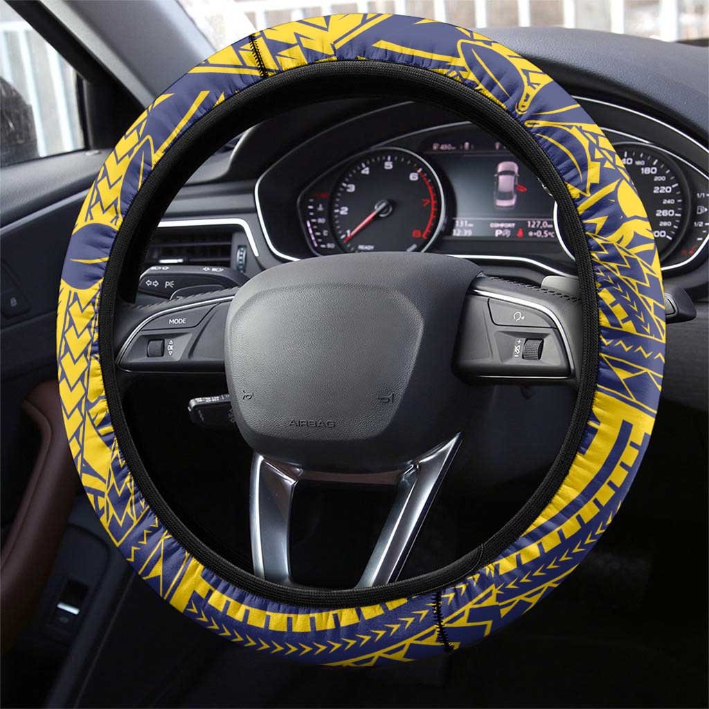Tokelau Christmas Steering Wheel Cover Santa With Tuluma Xmas Tribal Waves - Polynesian Pride