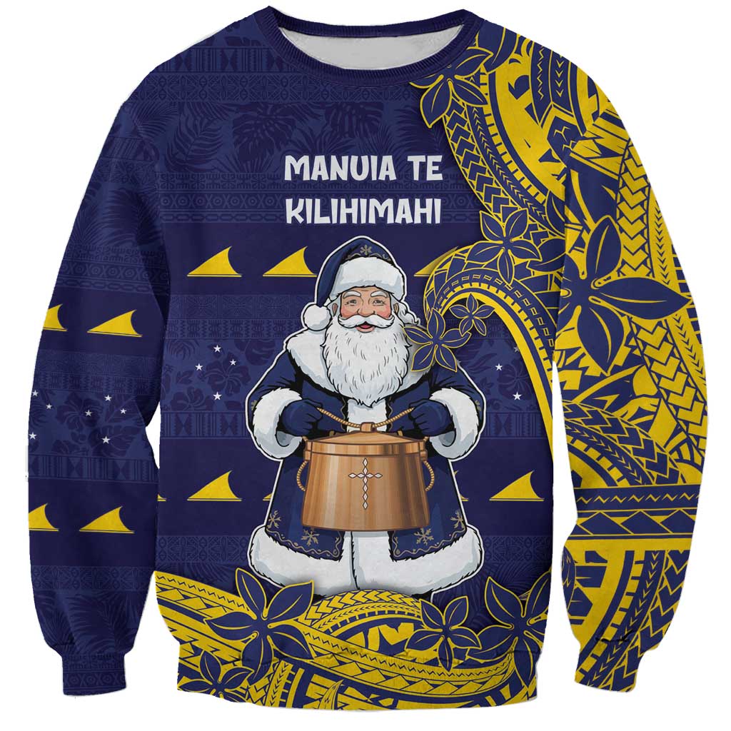 Tokelau Christmas Sweatshirt Santa With Tuluma Xmas Tribal Waves - Polynesian Pride