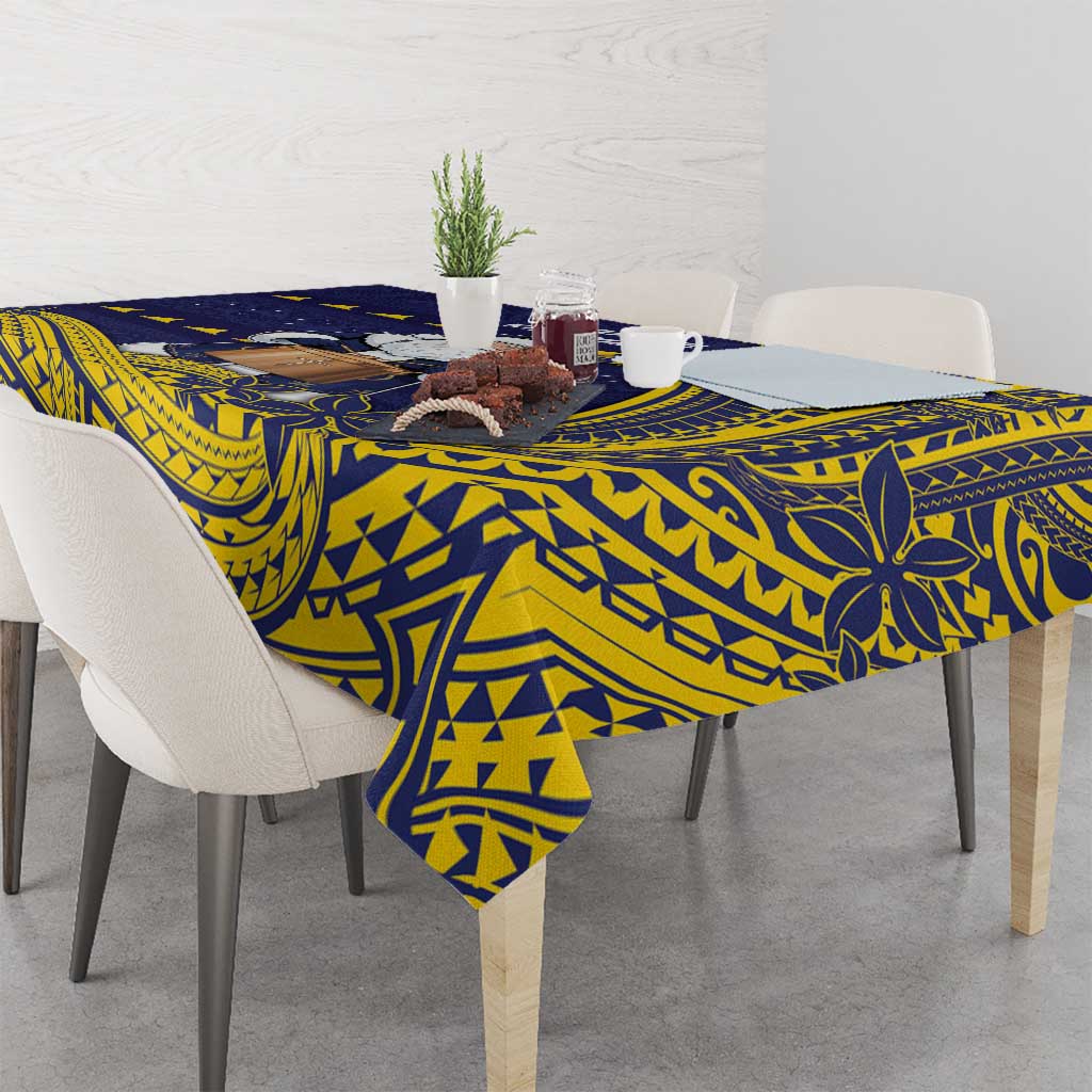 Tokelau Christmas Tablecloth Santa With Tuluma Xmas Tribal Waves - Polynesian Pride