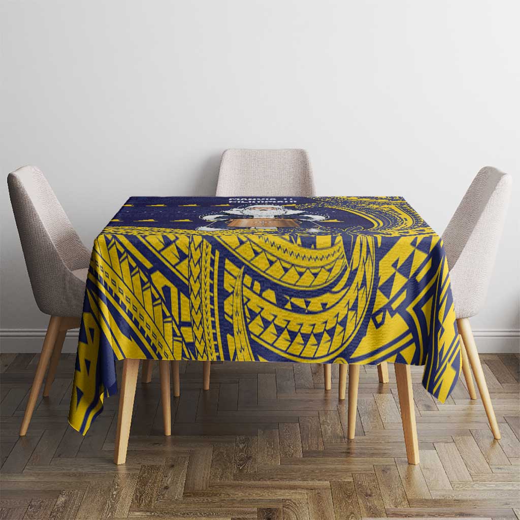 Tokelau Christmas Tablecloth Santa With Tuluma Xmas Tribal Waves - Polynesian Pride