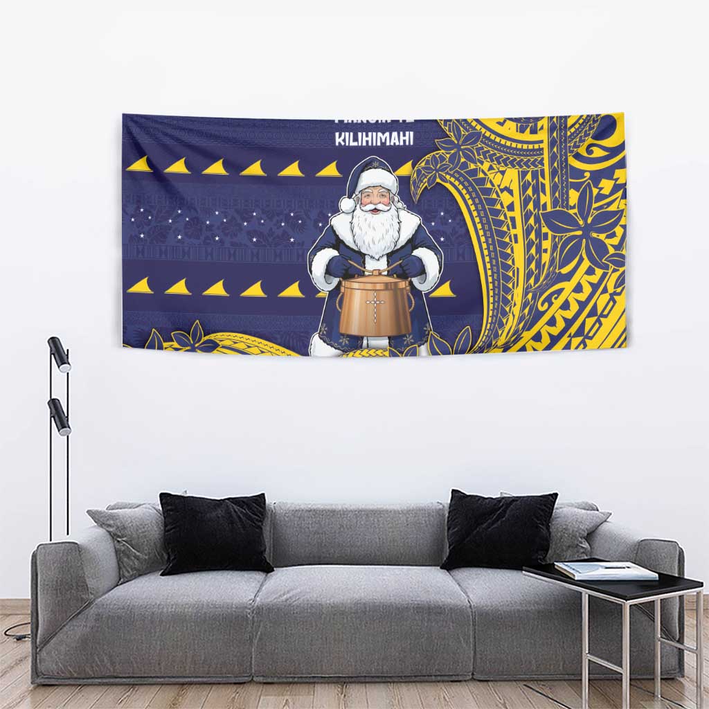 Tokelau Christmas Tapestry Santa With Tuluma Xmas Tribal Waves - Polynesian Pride