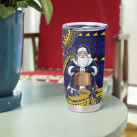 Tokelau Christmas Tumbler Cup Santa With Tuluma Xmas Tribal Waves - Polynesian Pride