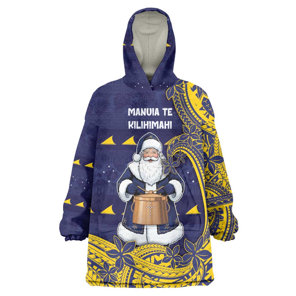 Tokelau Christmas Wearable Blanket Hoodie Santa With Tuluma Xmas Tribal Waves - Polynesian Pride