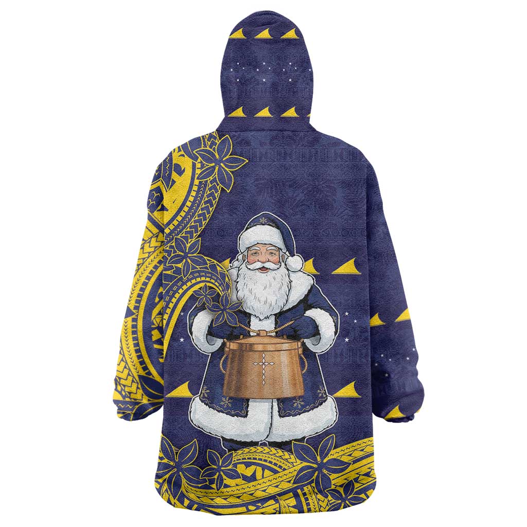 Tokelau Christmas Wearable Blanket Hoodie Santa With Tuluma Xmas Tribal Waves - Polynesian Pride