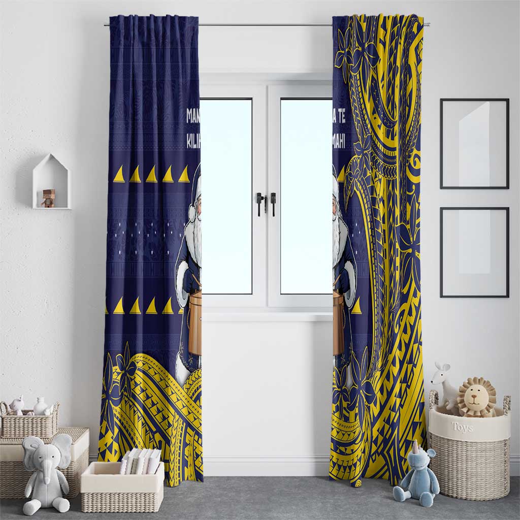 Tokelau Christmas Window Curtain Santa With Tuluma Xmas Tribal Waves - Polynesian Pride