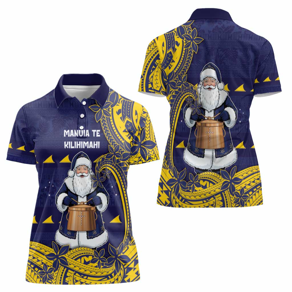Tokelau Christmas Women Polo Shirt Santa With Tuluma Xmas Tribal Waves - Polynesian Pride