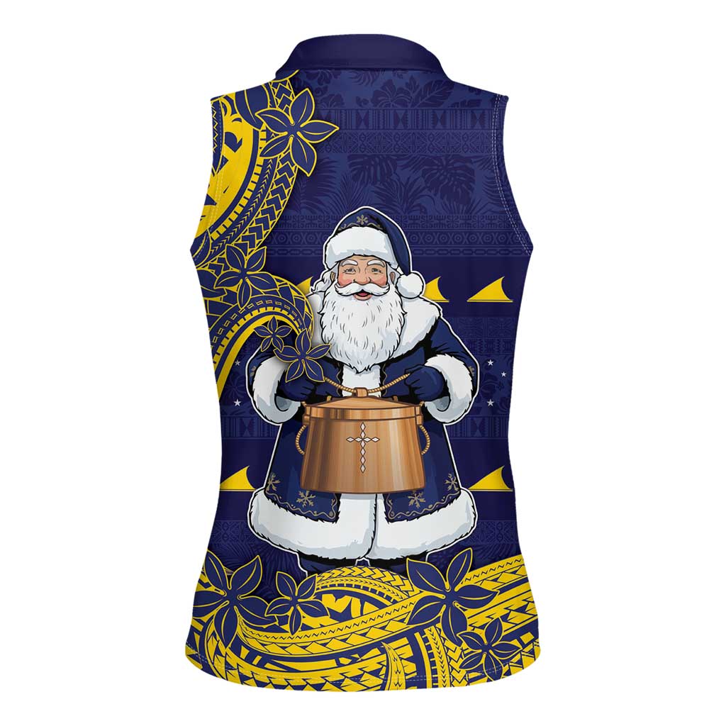 Tokelau Christmas Women Sleeveless Polo Shirt Santa With Tuluma Xmas Tribal Waves - Polynesian Pride