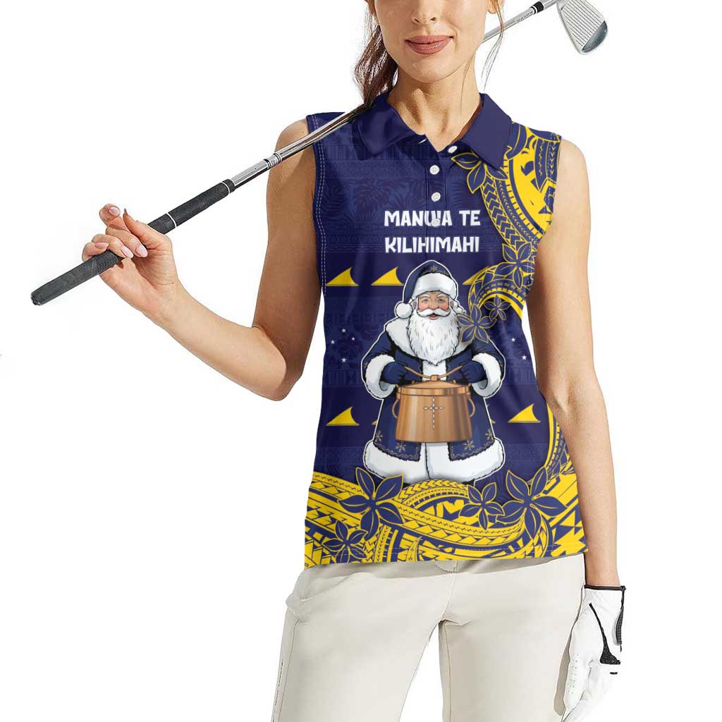 Tokelau Christmas Women Sleeveless Polo Shirt Santa With Tuluma Xmas Tribal Waves - Polynesian Pride