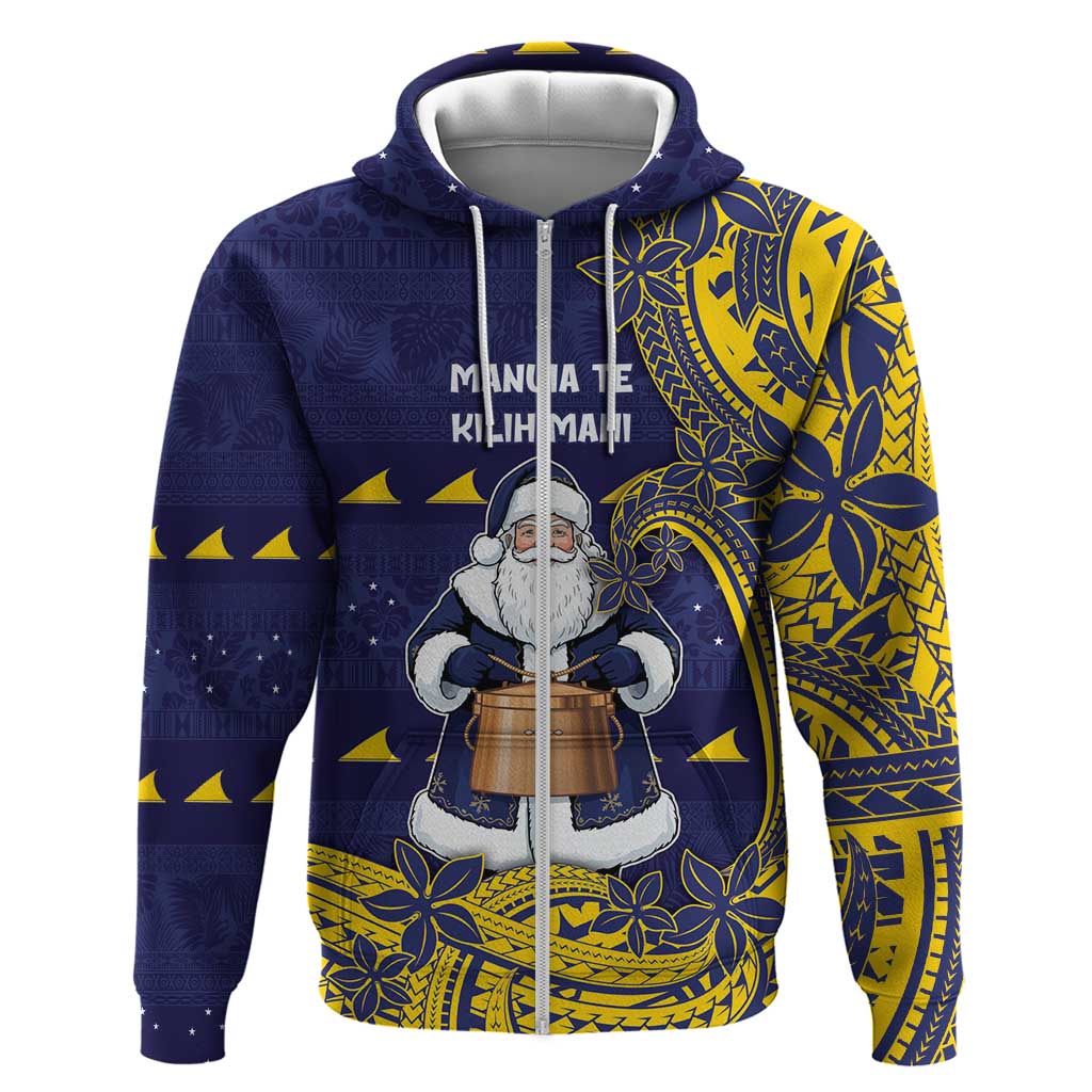Tokelau Christmas Zip Hoodie Santa With Tuluma Xmas Tribal Waves - Polynesian Pride