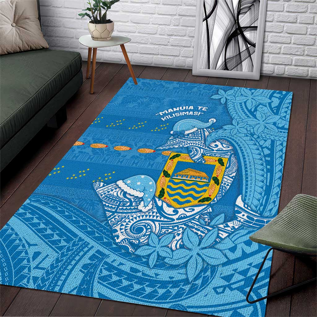 Tuvalu Christmas Area Rug Dolphins Santa Xmas Tribal Waves - Polynesian Pride