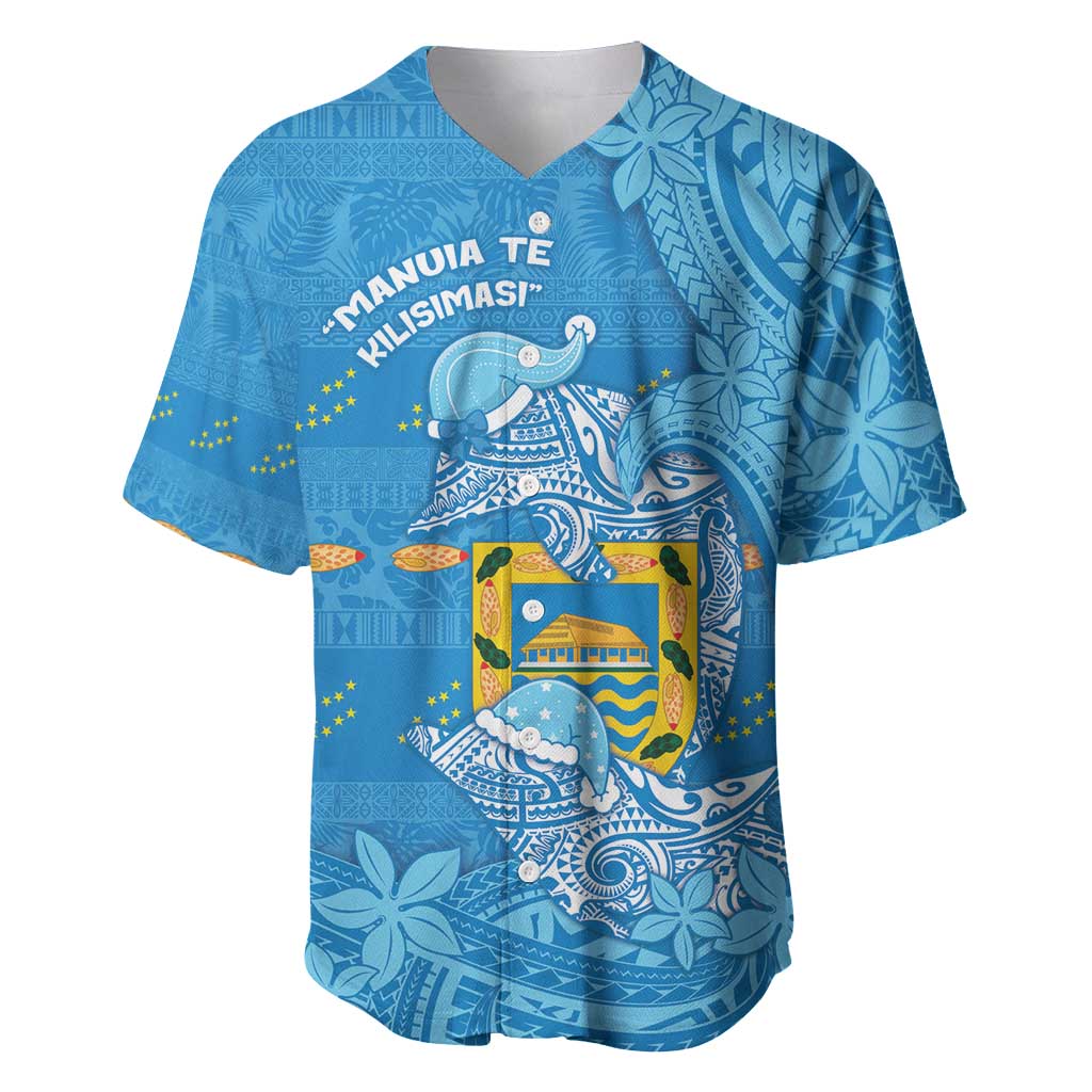 Tuvalu Christmas Baseball Jersey Dolphins Santa Xmas Tribal Waves - Polynesian Pride