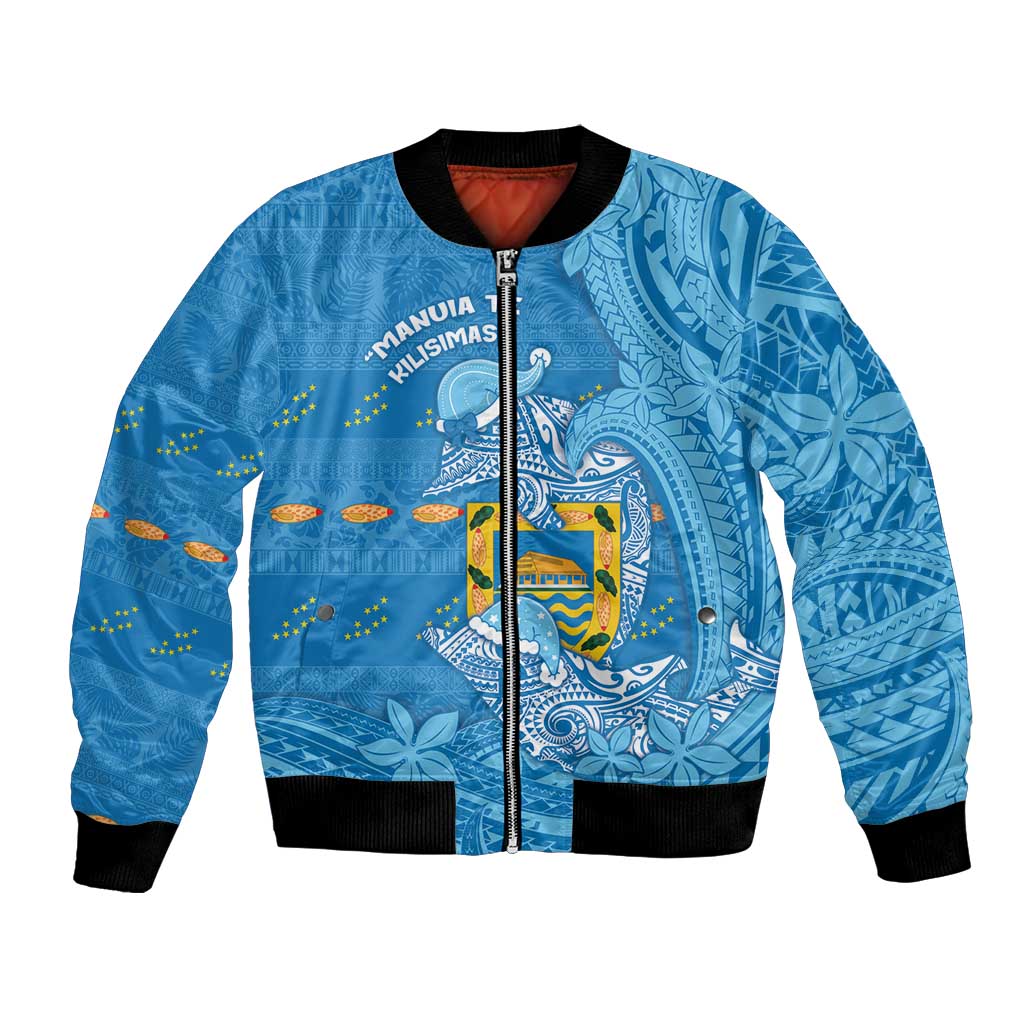 Tuvalu Christmas Bomber Jacket Dolphins Santa Xmas Tribal Waves - Polynesian Pride