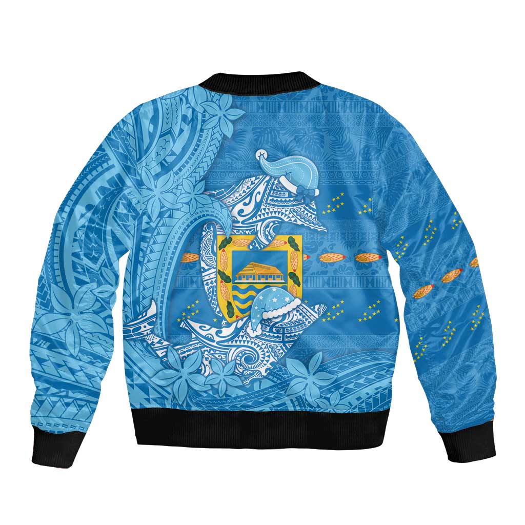 Tuvalu Christmas Bomber Jacket Dolphins Santa Xmas Tribal Waves - Polynesian Pride