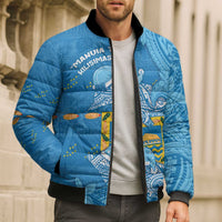 Tuvalu Christmas Bomber Puffer Jacket Dolphins Santa Xmas Tribal Waves - Polynesian Pride