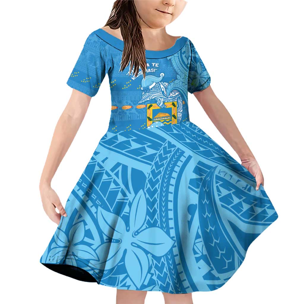 Tuvalu Christmas Family Matching Off Shoulder Short Dress and Hawaiian Shirt Dolphins Santa Xmas Tribal Waves - Polynesian Pride