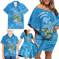 Tuvalu Christmas Family Matching Off Shoulder Short Dress and Hawaiian Shirt Dolphins Santa Xmas Tribal Waves - Polynesian Pride