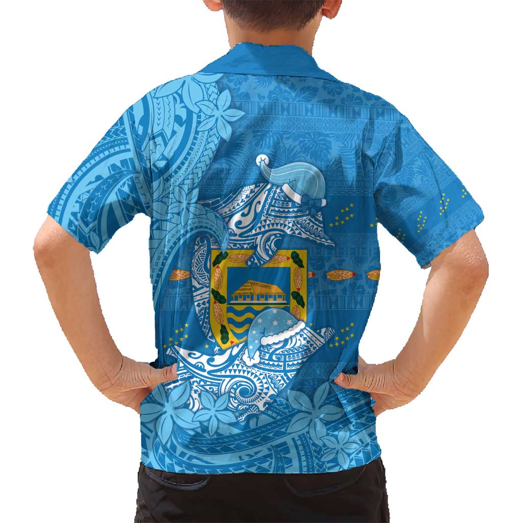 Tuvalu Christmas Family Matching Summer Maxi Dress and Hawaiian Shirt Dolphins Santa Xmas Tribal Waves - Polynesian Pride