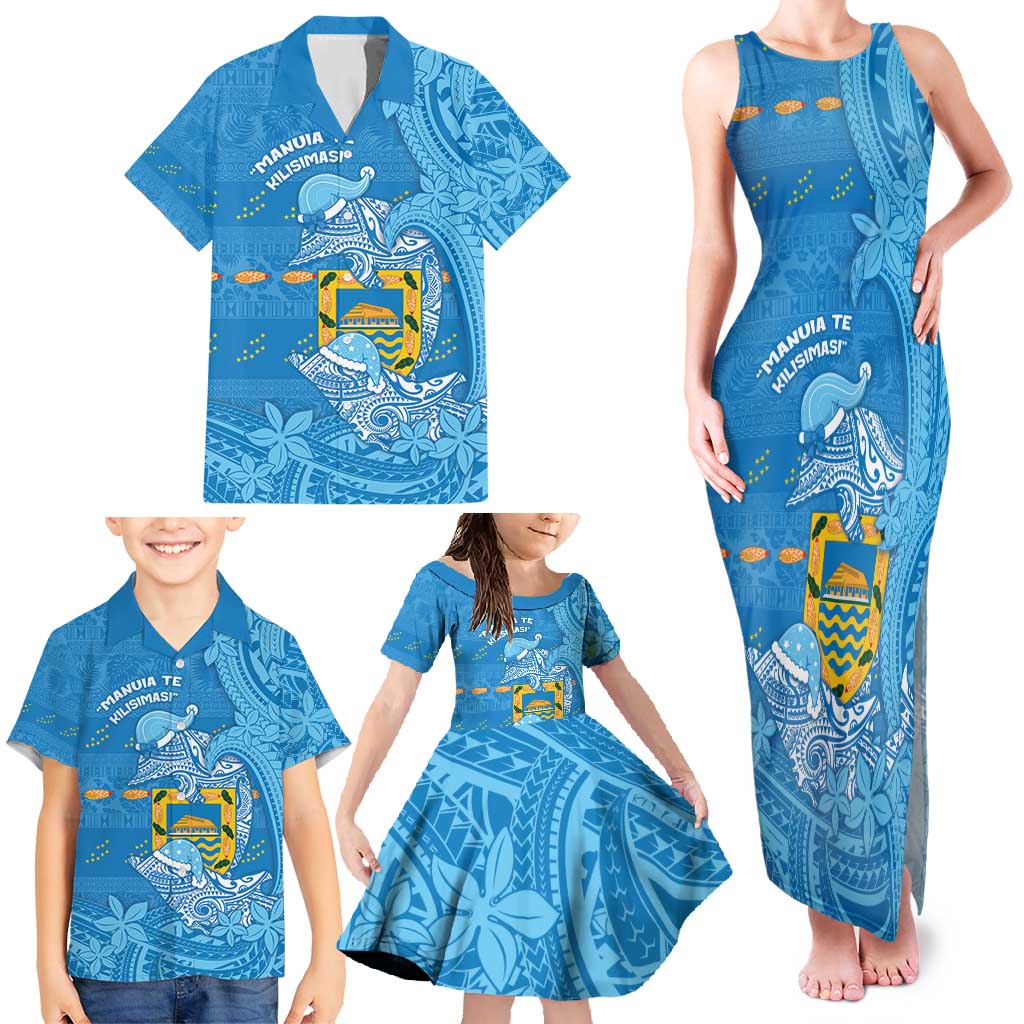Tuvalu Christmas Family Matching Tank Maxi Dress and Hawaiian Shirt Dolphins Santa Xmas Tribal Waves - Polynesian Pride