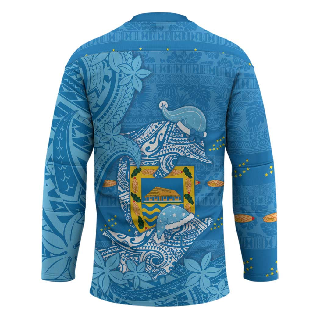 Tuvalu Christmas Hockey Jersey Dolphins Santa Xmas Tribal Waves - Polynesian Pride