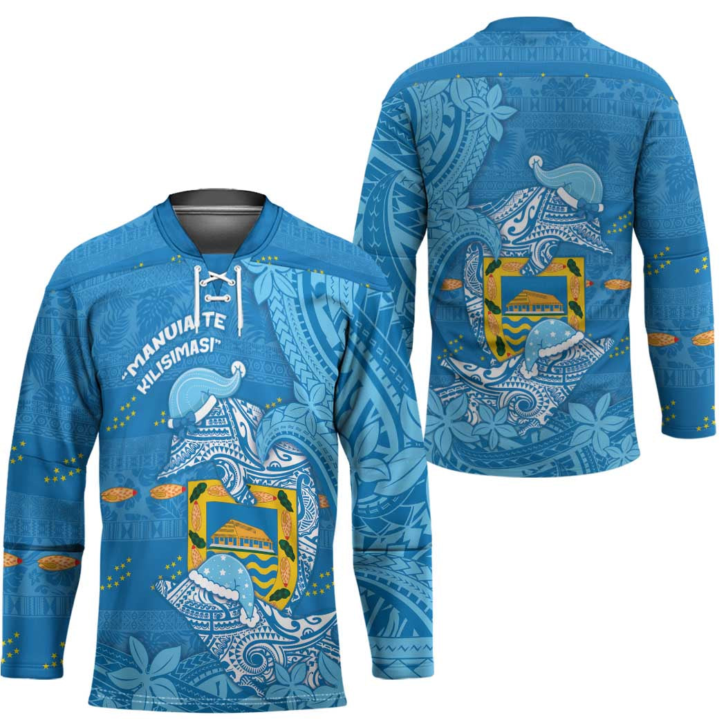 Tuvalu Christmas Hockey Jersey Dolphins Santa Xmas Tribal Waves - Polynesian Pride