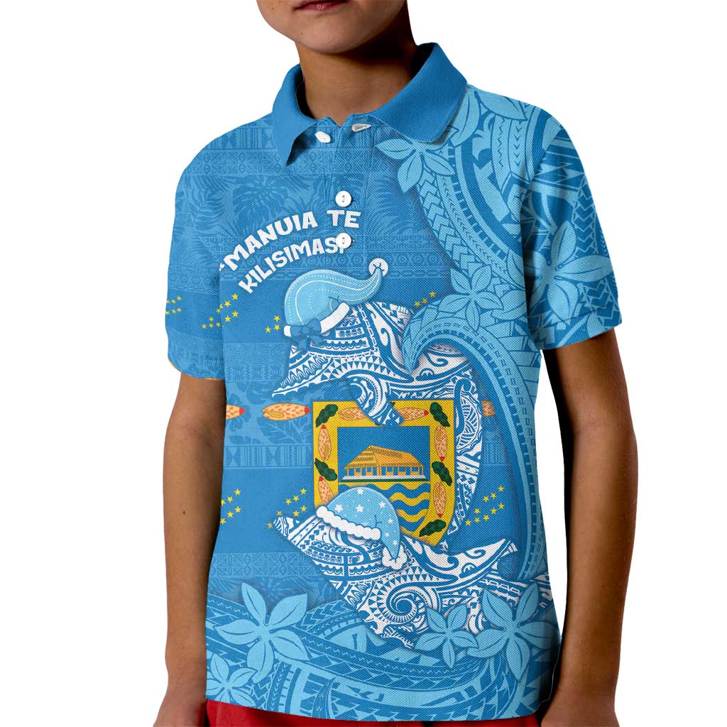 Tuvalu Christmas Kid Polo Shirt Dolphins Santa Xmas Tribal Waves - Polynesian Pride