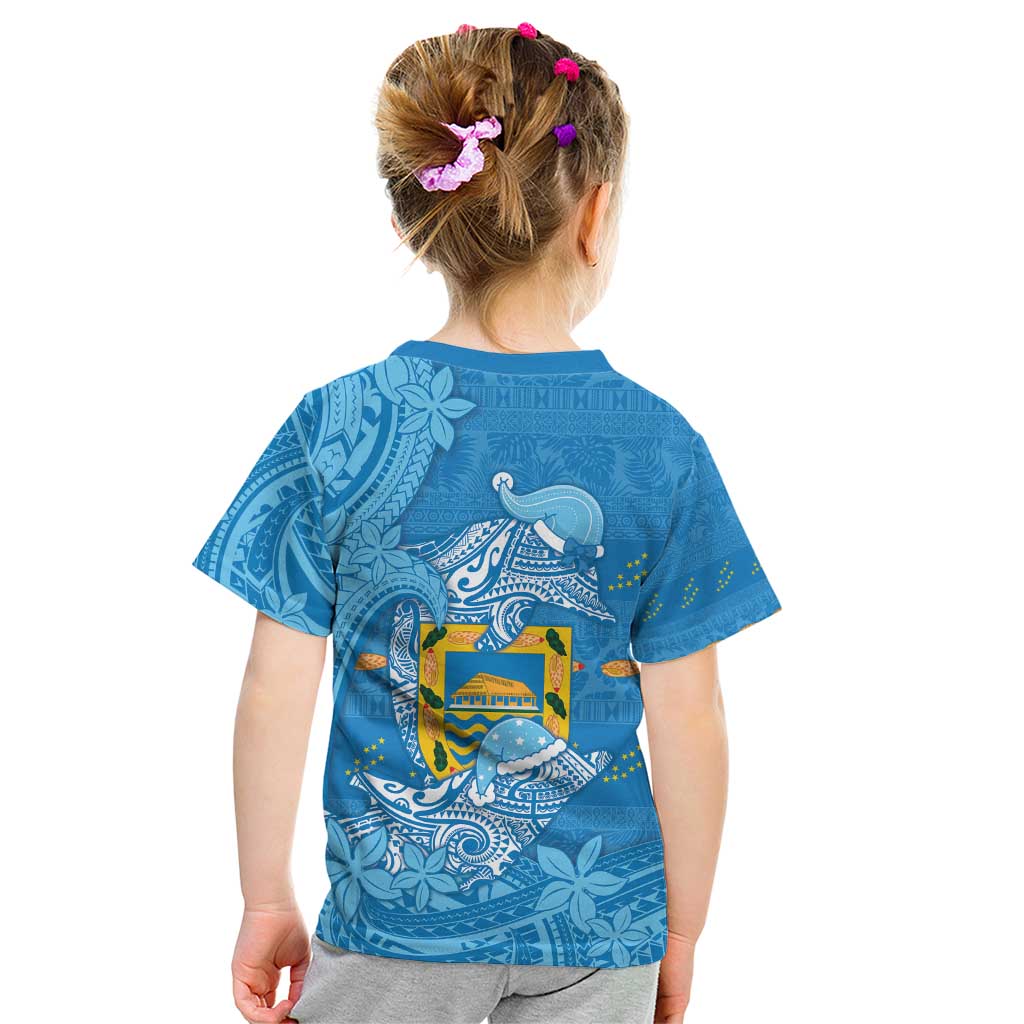 Tuvalu Christmas Kid T Shirt Dolphins Santa Xmas Tribal Waves - Polynesian Pride