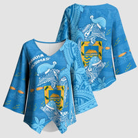 Tuvalu Christmas Kimono Sleeve Blouse Dolphins Santa Xmas Tribal Waves - Polynesian Pride
