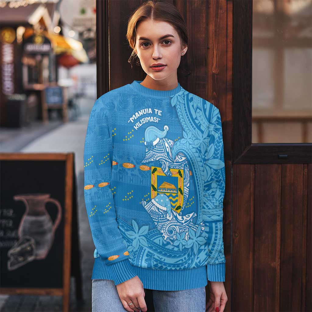 Tuvalu Christmas Ugly Christmas Sweater Dolphins Santa Xmas Tribal Waves - Polynesian Pride