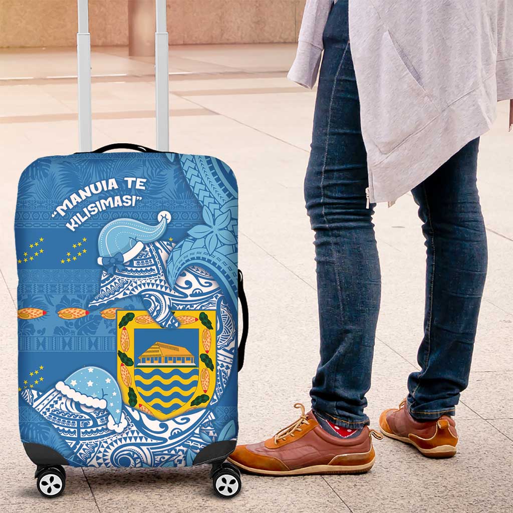 Tuvalu Christmas Luggage Cover Dolphins Santa Xmas Tribal Waves - Polynesian Pride