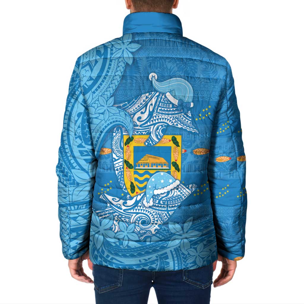 Tuvalu Christmas Padded Jacket Dolphins Santa Xmas Tribal Waves - Polynesian Pride