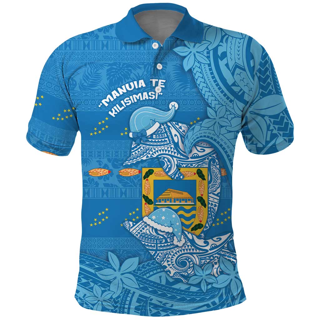 Tuvalu Christmas Polo Shirt Dolphins Santa Xmas Tribal Waves - Polynesian Pride