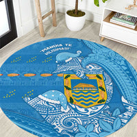 Tuvalu Christmas Round Carpet Dolphins Santa Xmas Tribal Waves - Polynesian Pride