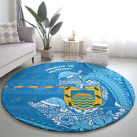 Tuvalu Christmas Round Carpet Dolphins Santa Xmas Tribal Waves - Polynesian Pride